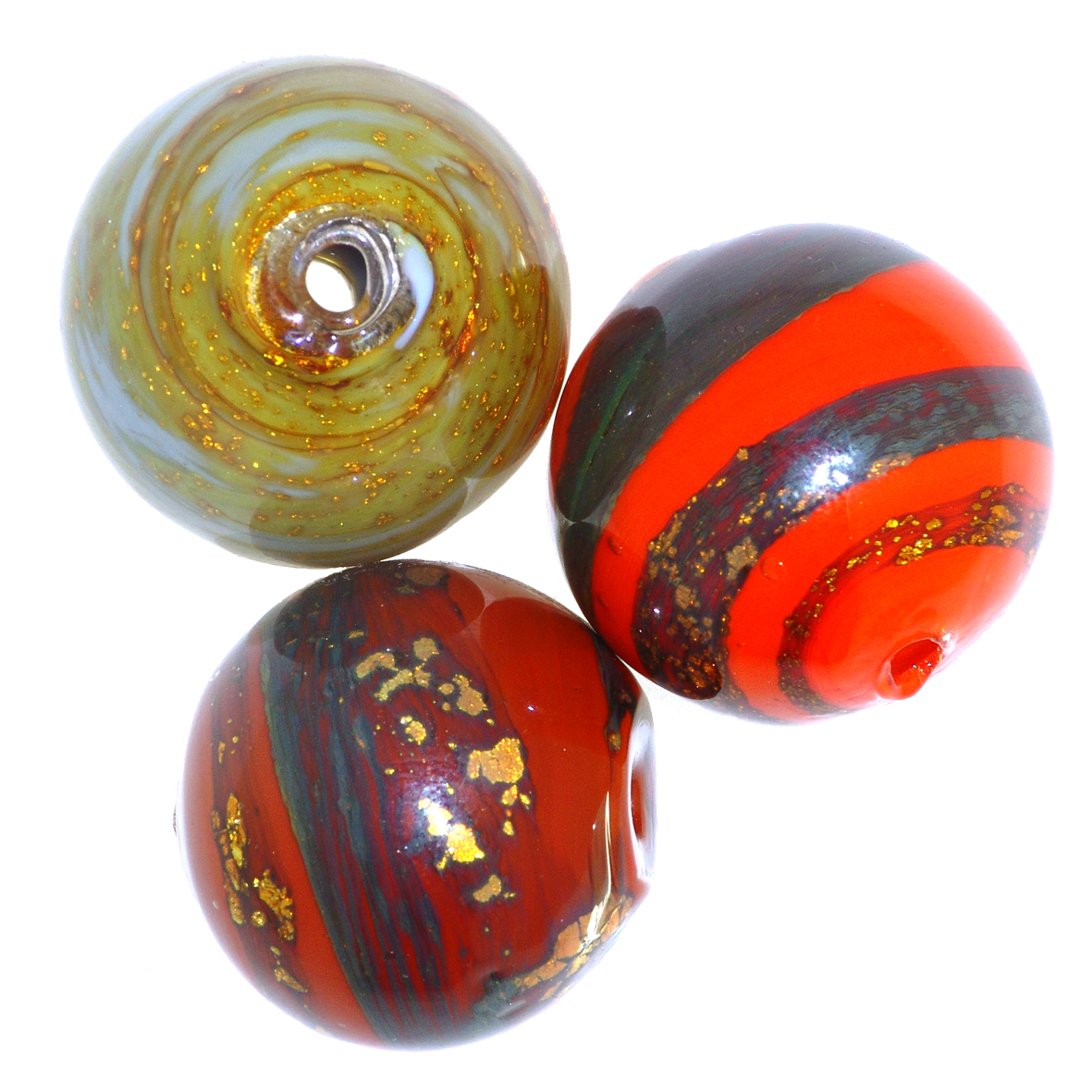 Perla Di Fascino In Vetro Di Murano Con Coriandoli Multicolori E Oro - Autentico Artigianato Italiano
