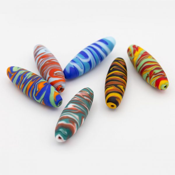 LAMP GLASS BEADS - OVAL SHAPE - STRIPES - MATT FINISH