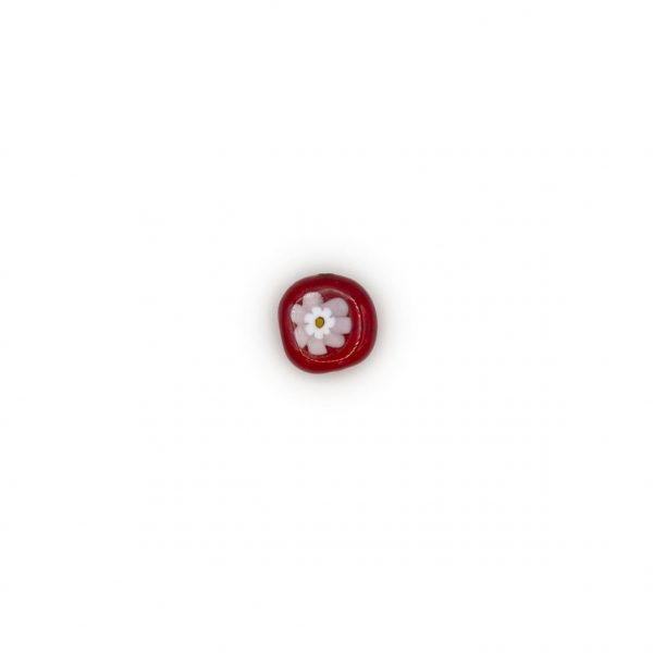 PERLA IN VETRO A LUME DI FORMA SCHIACCIATA CON MURRINE - FINITURA LUCIDA
