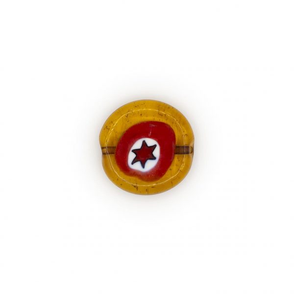 PERLA IN VETRO A LUME DI FORMA SCHIACCIATA CON MURRINE- FINITURA LUCIDA