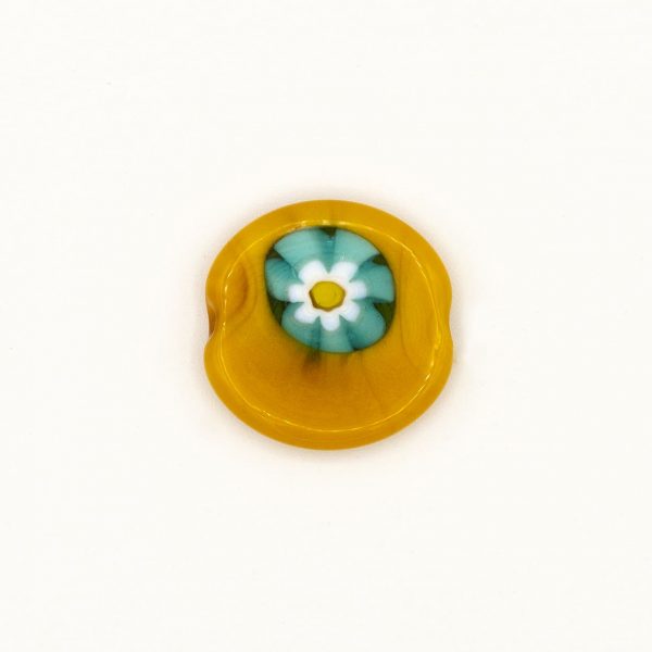 PERLA IN VETRO A LUME DI FORMA SCHIACCIATA CON MURRINE - FINITURA LUCIDA