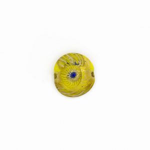 PERLA IN VETRO A LUME - FORMA LENTICOLARE CON FOGLIA D'ORO, MURRINE E FILIGRANA - FINITURA LUCIDA