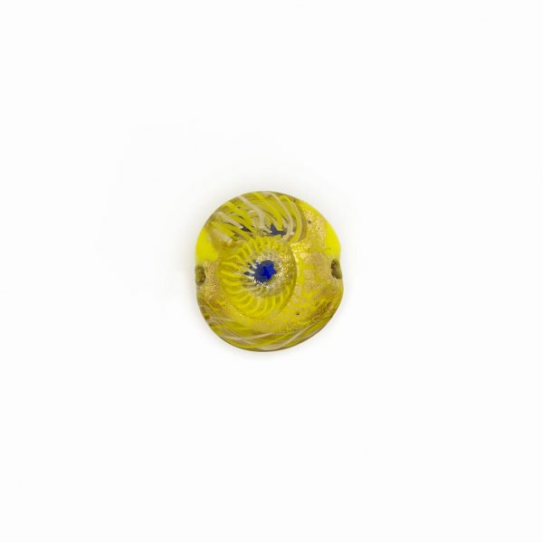 PERLA IN VETRO A LUME - FORMA LENTICOLARE CON FOGLIA D'ORO, MURRINE E FILIGRANA - FINITURA LUCIDA