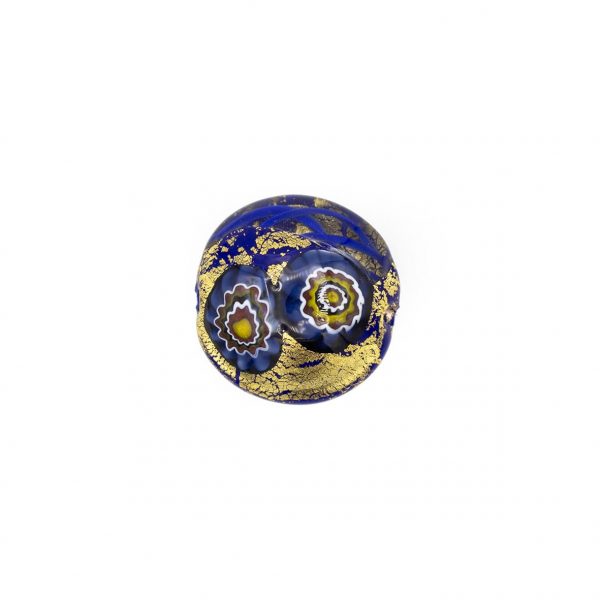 PERLA IN VETRO A LUME - FORMA LENTICOLARE CON FOGLIA D'ORO, MURRINE E FILIGRANA- FINITURA LUCIDA