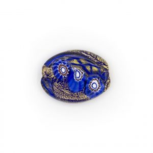 PERLA IN VETRO A LUME - FORMA OVALE SCHIACCIATA CON FOGLIA D'ORO, MURRINE E FILIGRANA - FINITURA LUCIDA