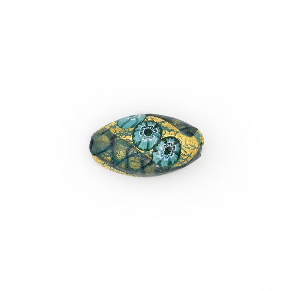 LAMP GLASS BEADS - OVAL SHAPED -  GOLD FOIL, MURRINAS AND FILIGREE - SHINE FINISH