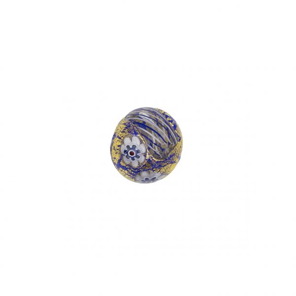 PERLA IN VETRO A LUME - FORMA SFERICA CON FOGLIA D'ORO, MURRINE E FILIGRANA - FINITURA LUCIDA