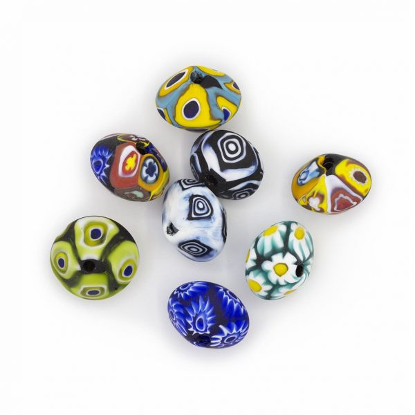 PERLA IN VETRO A LUME - FORMA BICONICA CON MURRINE - FINITURA SATINATA