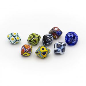 PERLA IN VETRO A LUME - FORMA BICONICA CON MURRINE - FINITURA SATINATA