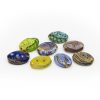 PERLA IN VETRO A LUME - FORMA OVALE SCHIACCIATA CON FOGLIA D'ORO, MURRINE E FILIGRANA - FINITURA LUCIDA