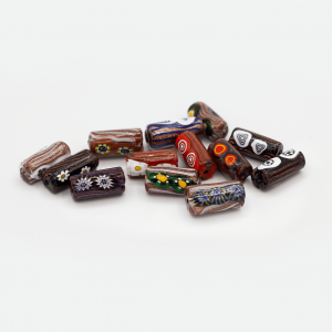 PERLA IN VETRO A LUME - FORMA CILINDRICA CON FOGLIA D'ORO, MURRINE FILIGRANA - FINITURA LUCIDA