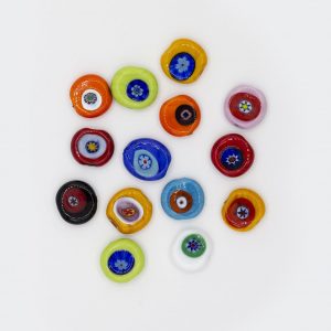 PERLA IN VETRO A LUME DI FORMA SCHIACCIATA CON MURRINE - FINITURA LUCIDA