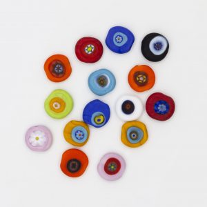 PERLA IN VETRO A LUME DI FORMA SCHIACCIATA CON MURRINE - FINITURA SATINATA