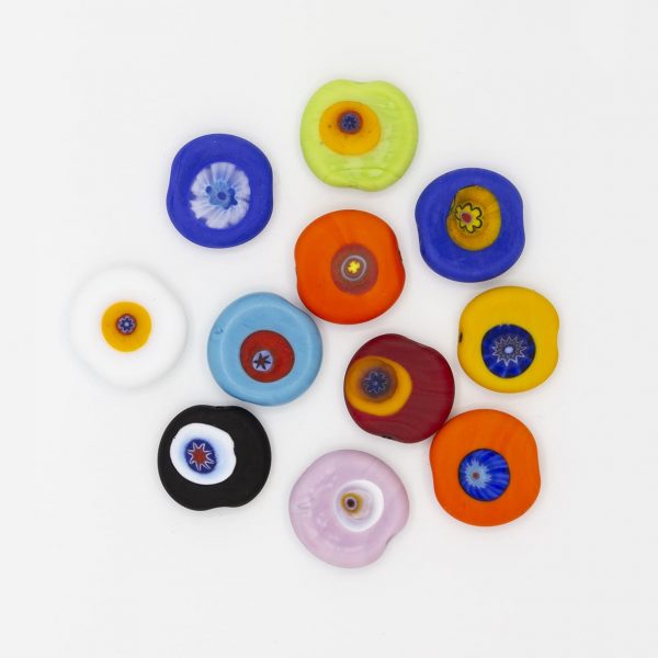 PERLA IN VETRO A LUME DI FORMA SCHIACCIATA CON MURRINE - FINITURA SATINATA