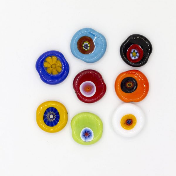 PERLA IN VETRO A LUME DI FORMA SCHIACCIATA CON MURRINE - FINITURA LUCIDA