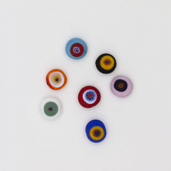 PERLA IN VETRO A LUME DI FORMA SCHIACCIATA CON MURRINE - FINITURA SATINATA
