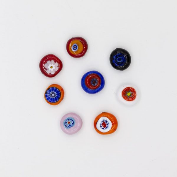PERLA IN VETRO A LUME DI FORMA SCHIACCIATA CON MURRINE - FINITURA LUCIDA