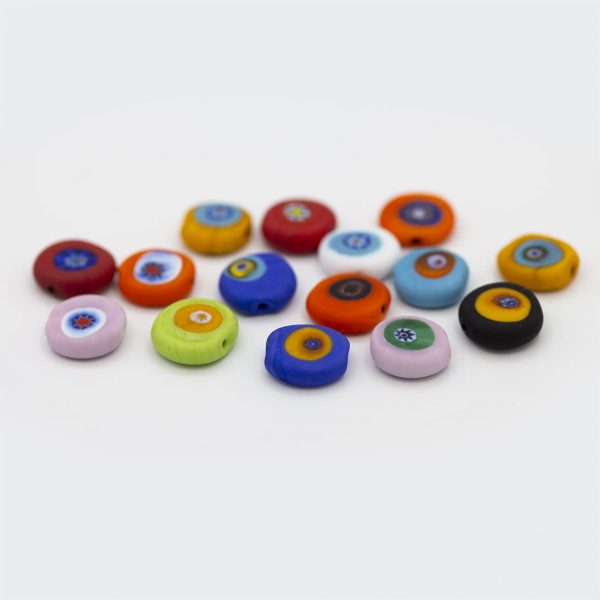 PERLA IN VETRO A LUME DI FORMA SCHIACCIATA CON MURRINE - FINITURA SATINATA