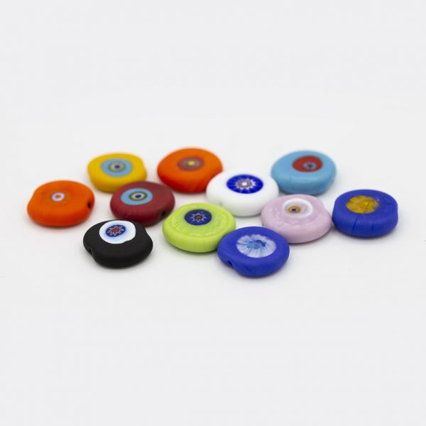 PERLA IN VETRO A LUME DI FORMA SCHIACCIATA CON MURRINE - FINITURA SATINATA