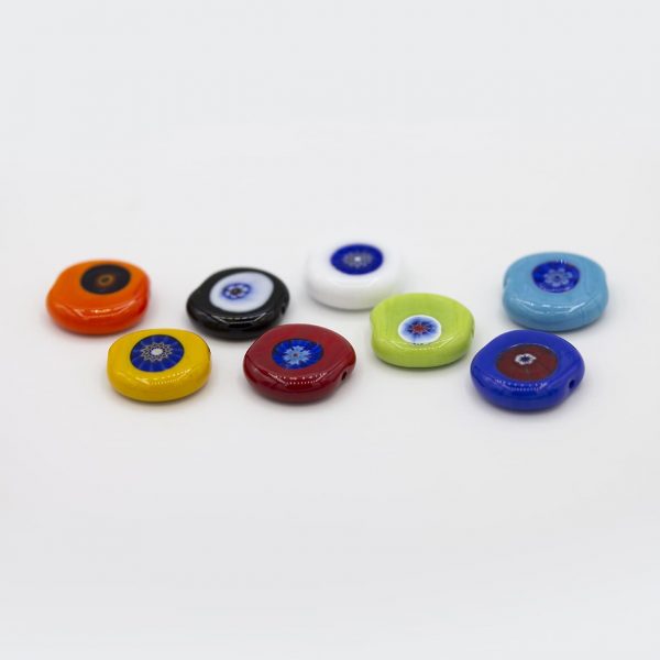 PERLA IN VETRO A LUME DI FORMA SCHIACCIATA CON MURRINE - FINITURA LUCIDA