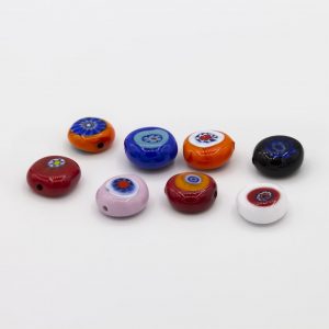 PERLA IN VETRO A LUME DI FORMA SCHIACCIATA CON MURRINE - FINITURA LUCIDA