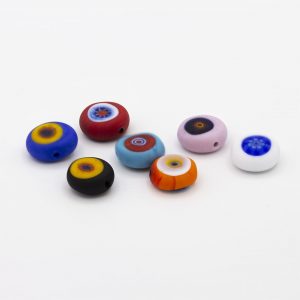 PERLA IN VETRO A LUME DI FORMA SCHIACCIATA CON MURRINE - FINITURA SATINATA