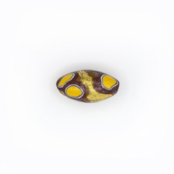 PERLA IN VETRO A LUME - FORMA OLIVA CON FOGLIA D'ORO E MURRINE - FINITURA LUCIDA