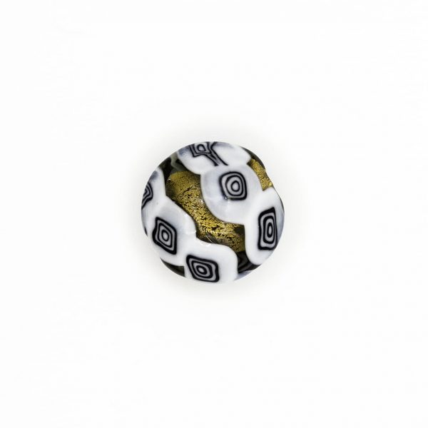 PERLA IN VETRO A LUME - FORMA LENTICOLARE CON FOGLIA D'ORO E MURRINE - FINITURA LUCIDA