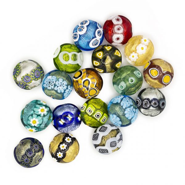 LAMP GLASS BEADS - LENTICULAR SHAPED - GOLD FOIL, MURRINAS- SHINE FINISH