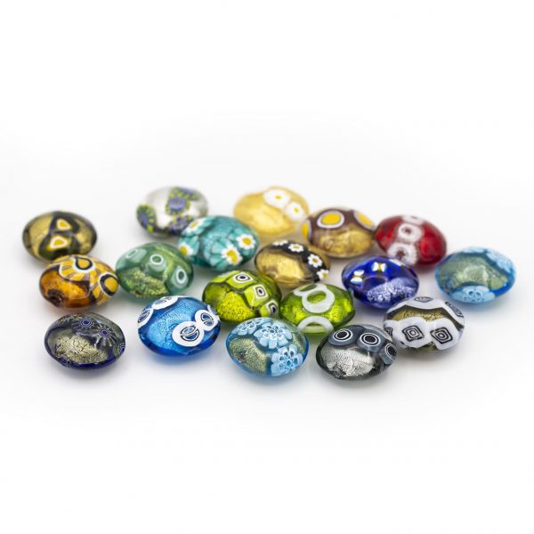 LAMP GLASS BEADS - LENTICULAR SHAPED - GOLD FOIL, MURRINAS- SHINE FINISH