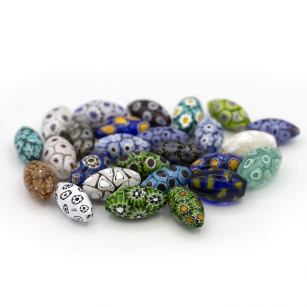 LAMP GLASS BEADS - OVAL SHAPED - GOLD FOIL, MURRINAS- SHINE FINISH
