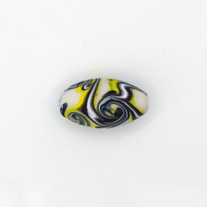 PERLA IN VETRO A LUME - FORMA OLIVA CON MURRINE A VORTICE - FINITURA SATINATA