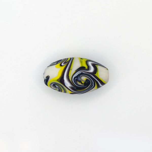 PERLA IN VETRO A LUME - FORMA OLIVA CON MURRINE A VORTICE - FINITURA SATINATA
