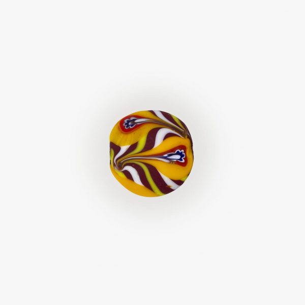 PERLA IN VETRO A LUME - FORMA LENTE PIUMATA CON MURRINE - FINITURA SATINATA