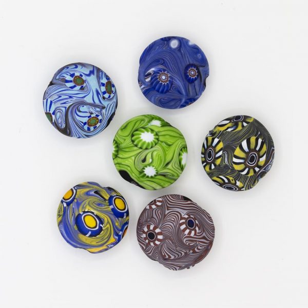 PERLA IN VETRO A LUME - FORMA LENTE CON MURRINE - FINITURA SATINATA