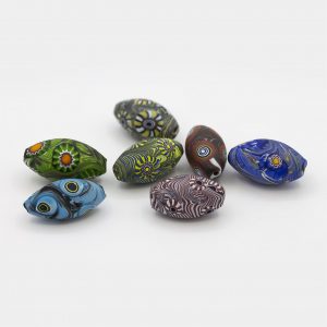 PERLA IN VETRO A LUME - FORMA OLIVA CON MURRINE - FINITURA SATINATA