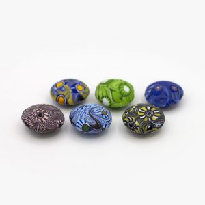 PERLA IN VETRO A LUME - FORMA LENTE CON MURRINE - FINITURA SATINATA