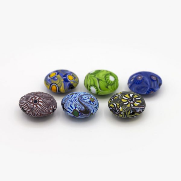 PERLA IN VETRO A LUME - FORMA LENTE CON MURRINE - FINITURA SATINATA