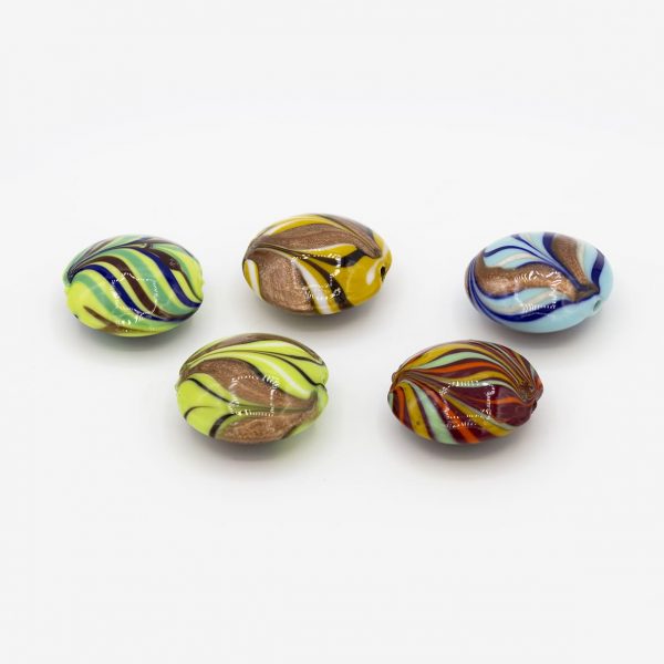 LAMP GLASS BEADS - LENTICULAR SHAPED - FEATHERED - SHINE FINISH